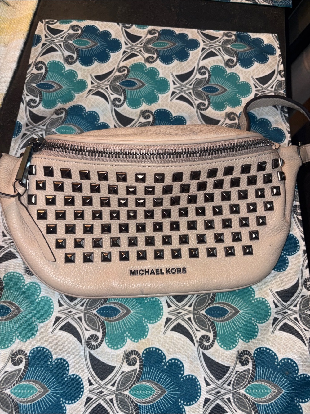 Michael Kors Beige Studded Leather Crossbody Belt Bag